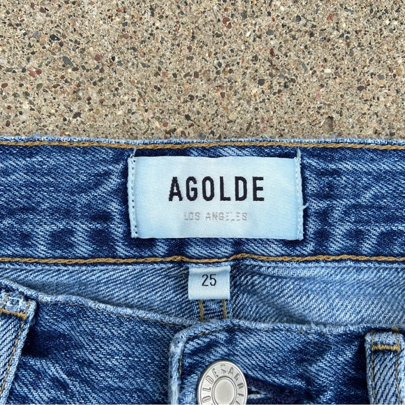 Agolde Los Angeles Riley Crop Straight Distressed Light Blue Denim Jeans - Picture 4 of 11